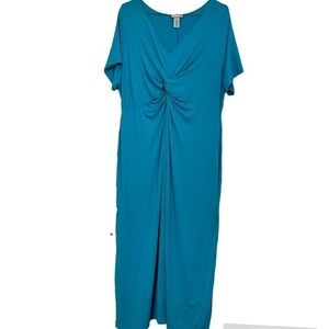 Catherine’s Soft Jersey Knit Maxi Long Dress Cerulean Short Sleeve Prairie 2XWP